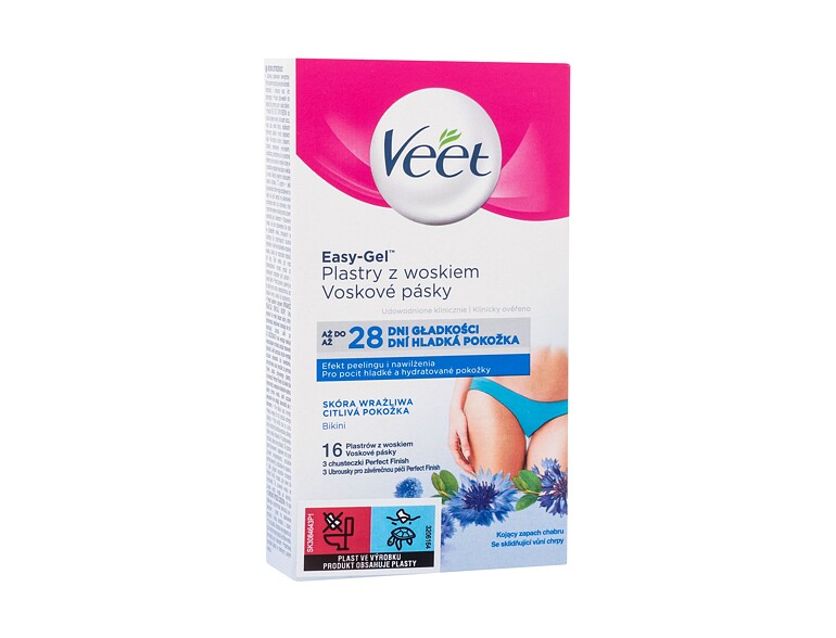 Prodotti depilatori Veet Easy-Gel Wax Strips Bikini Sensitive Skin 16 St. scatola danneggiata