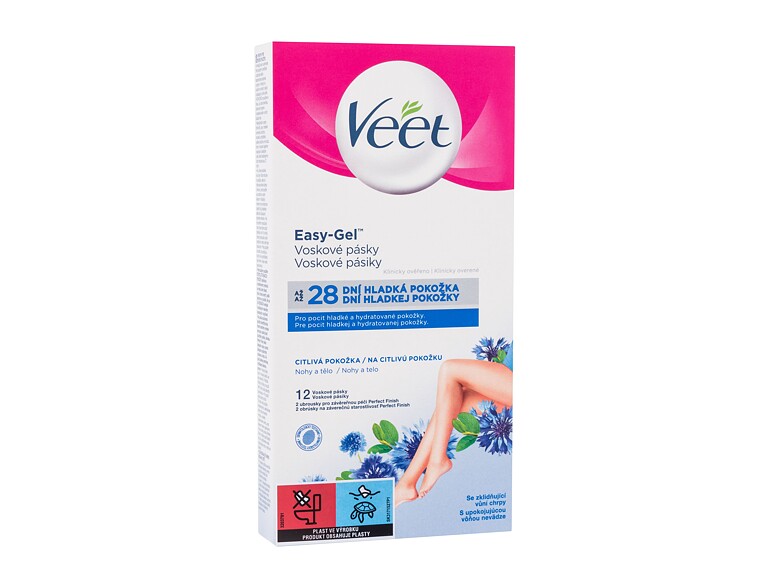 Prodotti depilatori Veet Easy-Gel Wax Strips Body and Legs Sensitive Skin 12 St. scatola danneggiata
