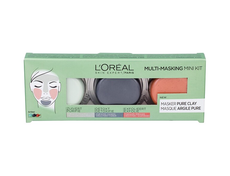 Masque visage L'Oréal Paris Pure Clay Multi-Masking 10 ml flacon endommagé Sets
