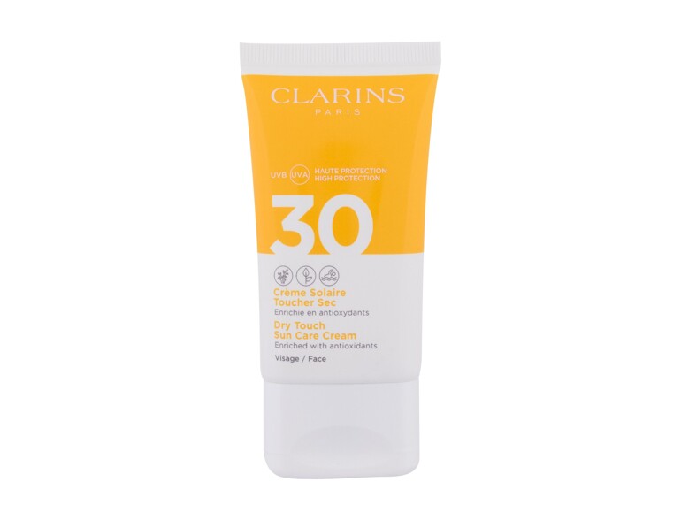 Protezione solare viso Clarins Sun Care Dry Touch SPF30 50 ml scatola danneggiata