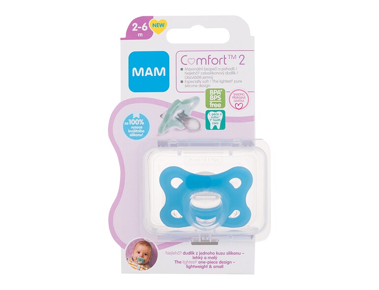 Sucette MAM Comfort 2 Silicone Pacifier 2-6m Blue 1 St.