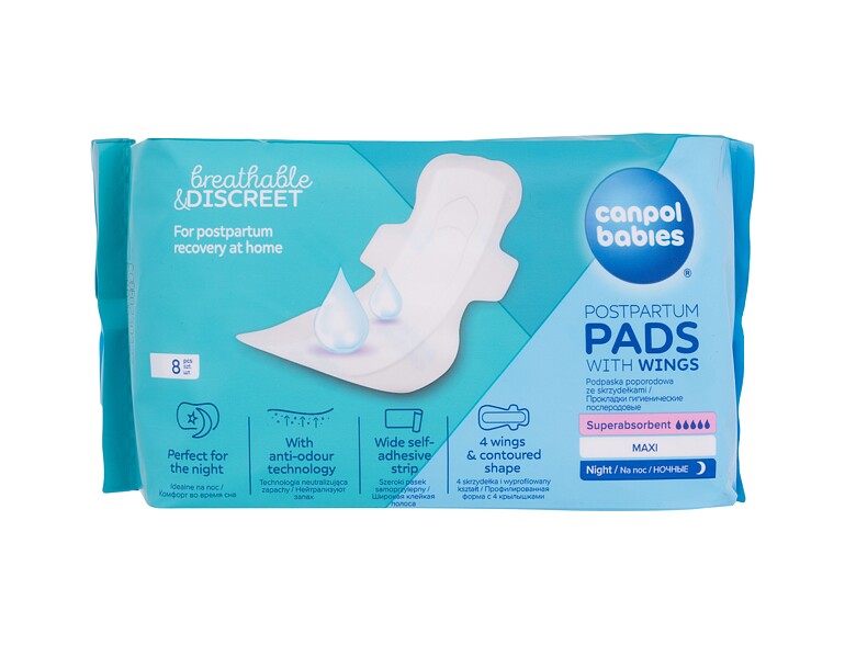 Assorbenti maternità Canpol babies Breathable & Discreet Night Postpartum Pads With Wings 8 St.