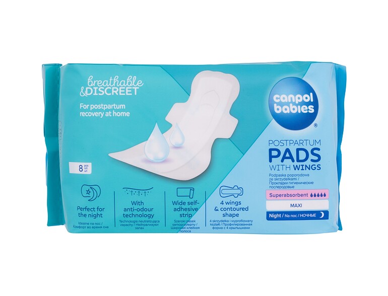 Wochenbett-Binden Canpol babies Breathable & Discreet Night Postpartum Pads With Wings 8 St.