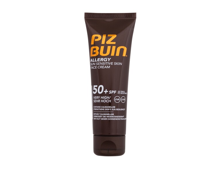 Protezione solare viso PIZ BUIN Allergy Sun Sensitive Skin Face Cream SPF50+ 50 ml confezione danneg