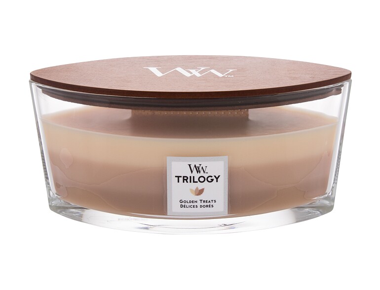 Bougie parfumée WoodWick Trilogy Golden Treats 453,6 g emballage endommagé