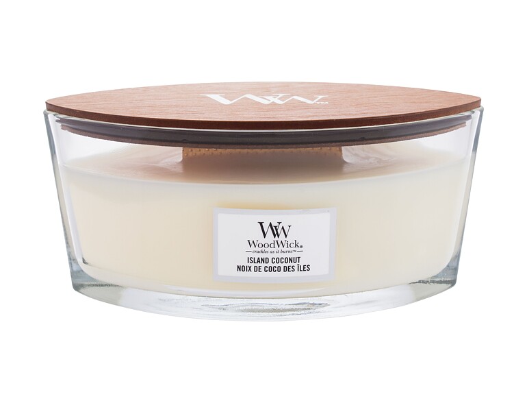 Bougie parfumée WoodWick Island Coconut 453,6 g emballage endommagé