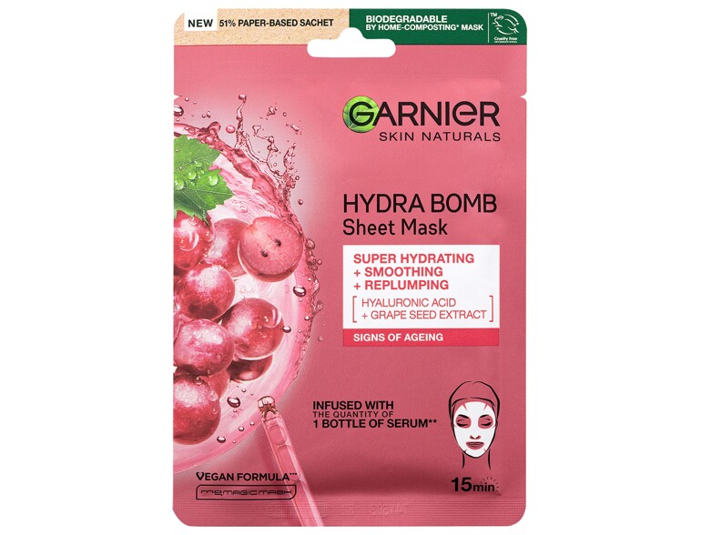 Gesichtsmaske Garnier Skin Naturals Hydra Bomb Natural Origin Grape Seed Extract 1 St.