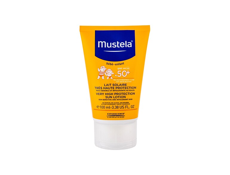 Soin solaire corps Mustela Solaires Very High Protection Sun Lotion SPF50+ 100 ml boîte endommagée