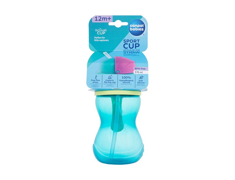 Trinkbecher Canpol babies Active Cup Sport Cup With Flip-Top Straw Blue 370 ml