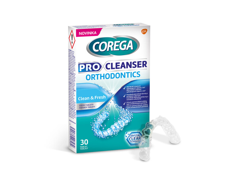 Tablettes et solutions de nettoyage Corega Pro Cleanser Orthodontic Tabs 30 St.
