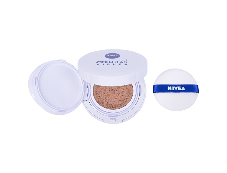 Foundation Nivea Hyaluron Cellular Filler 3in1 Care Cushion SPF15 15 g 03 Dark Beschädigte Schachtel
