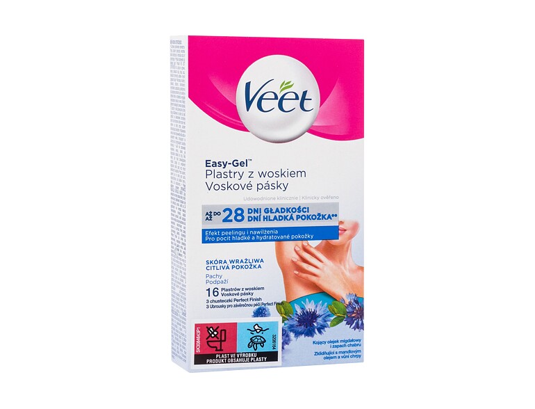 Produit dépilatoire Veet Easy-Gel Wax Strips Armpit Sensitive Skin 16 St. boîte endommagée