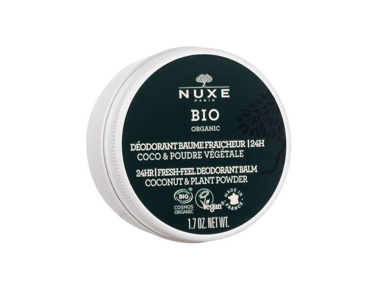 Deodorante NUXE Bio Organic 24H Fresh-Feel Deodorant Balm Coconut & Plant Powder 50 g scatola danneg