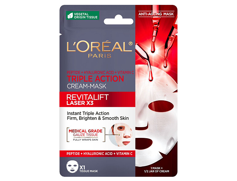 Maschera per il viso L'Oréal Paris Revitalift Laser X3 Triple Action Tissue Mask 28 g
