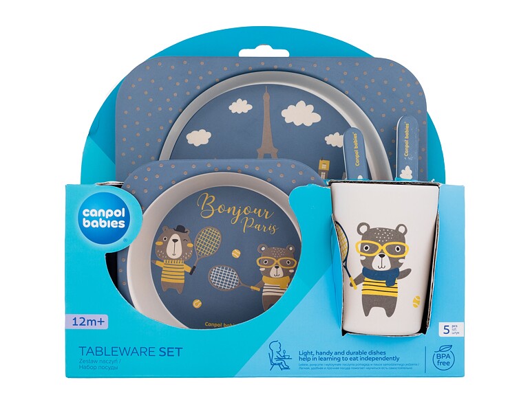 Piatti Canpol babies Bonjour Paris Tableware Set Blue 300 ml