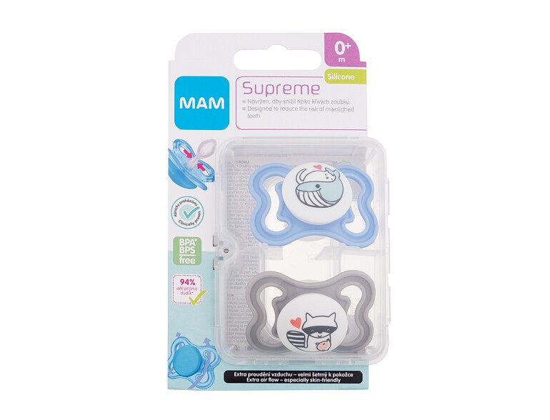 Schnuller MAM Supreme Silicone Pacifier 0m+ Blue & Grey 2 St.