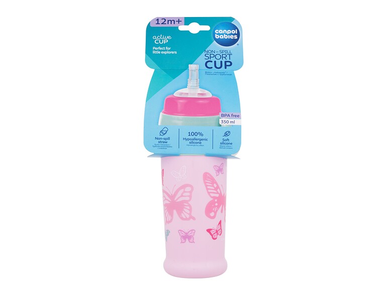 Trinkbecher Canpol babies Active Cup Non-Spill Sport Cup Butterfly Pink 350 ml